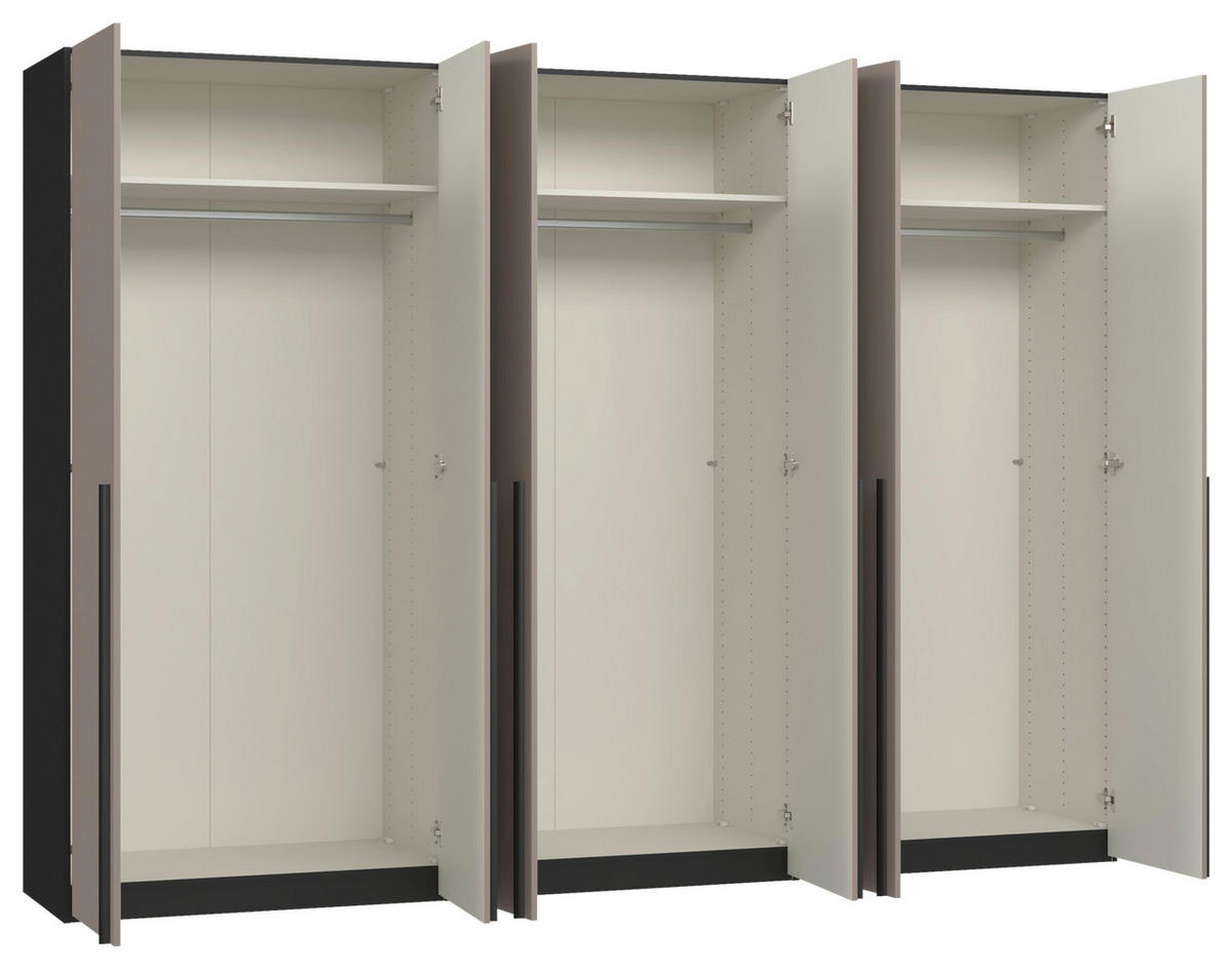 DREHTÜRENSCHRANK 303/220/59 cm,  in Schwarz, Hellbraun, 6-türig  - Hellbraun/Schwarz, Design, Glas/Holzwerkstoff (303/220/59cm) - Jutzler