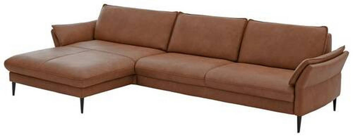 ECKSOFA in Echtleder Braun  - Schwarz/Braun, Design, Leder/Metall (172/334cm) - Hukla