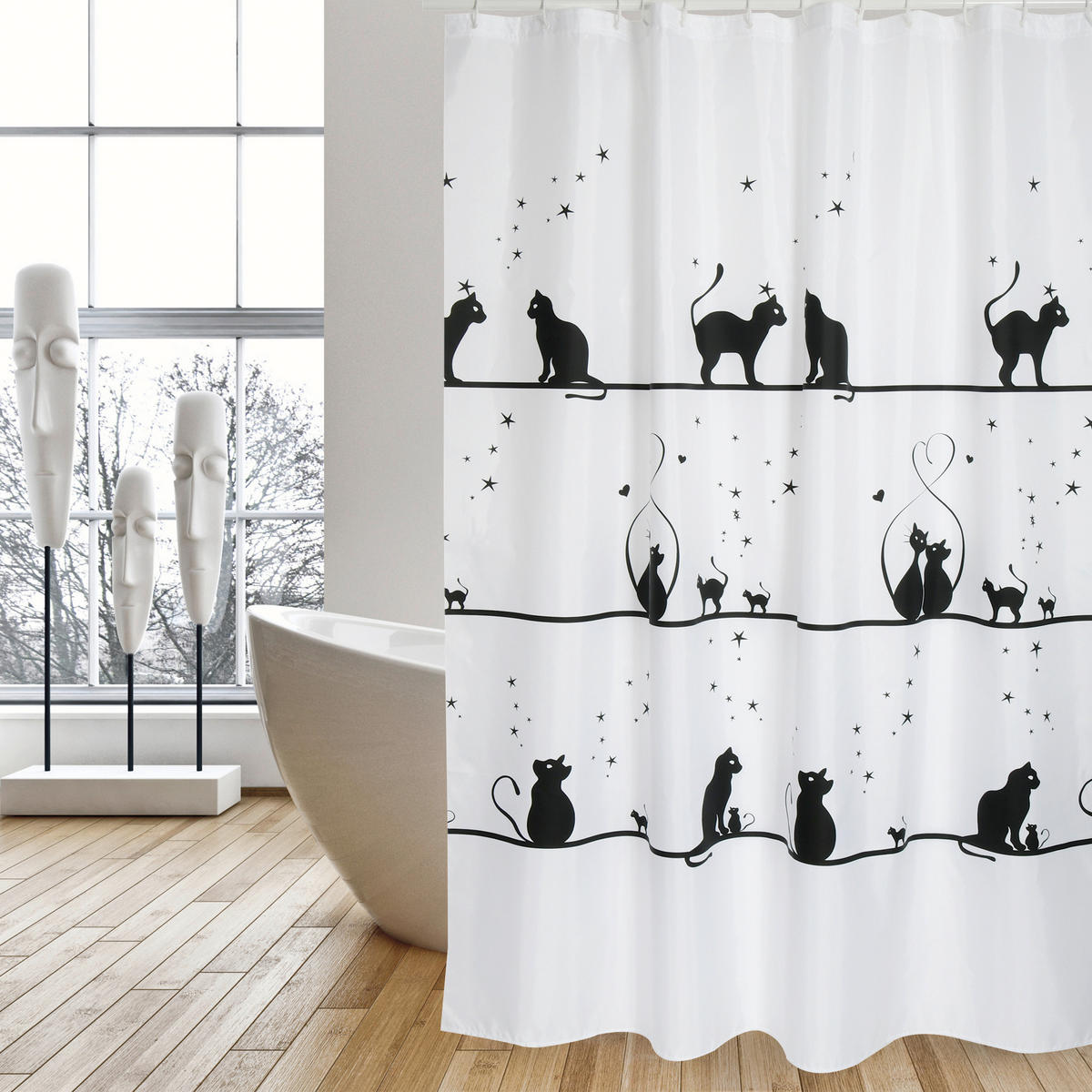 DUSCHVORHANG KITTENS 180/200 cm  - Schwarz, Basics, Textil (180/200cm) - MSV