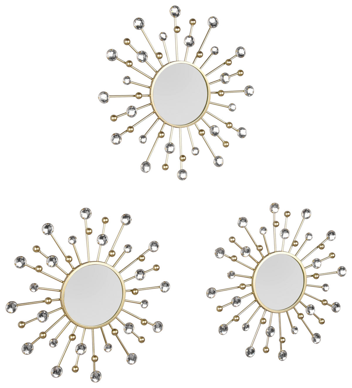 SADA ZRKADIEL 25,5/25,5/25,5 cm  - zlatá, Modern, kov/sklo (25,5/25,5/25,5cm)