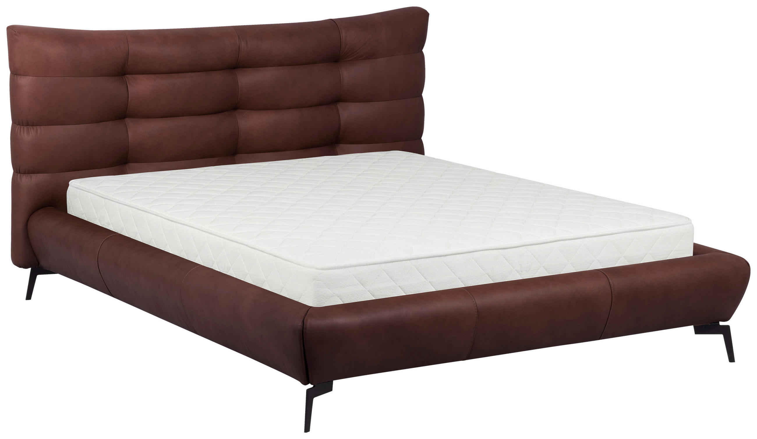 POLSTERBETT gepolstertes Kopfteil Dunkelbraun 180/200 cm  - Dunkelbraun/Schwarz, Design, Leder/Metall (180/200cm) - Esposa