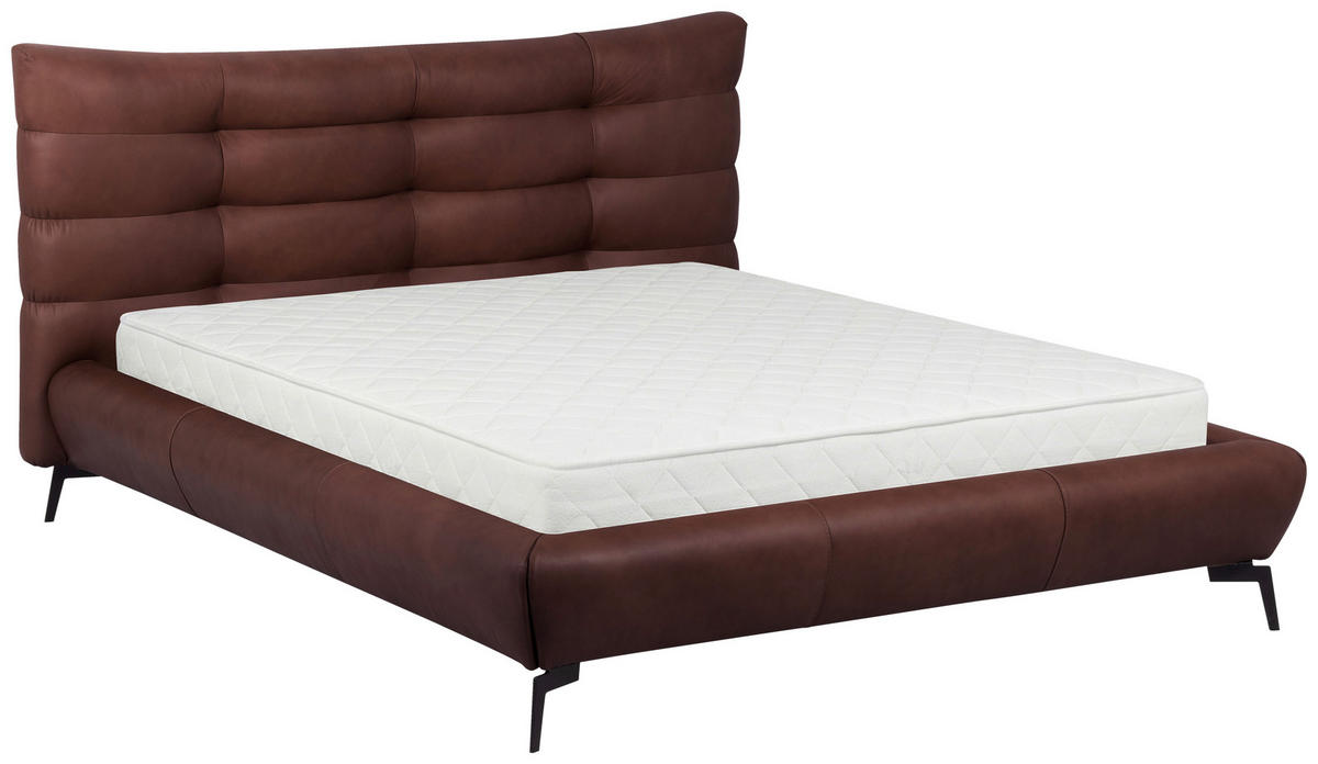 POLSTERBETT gepolstertes Kopfteil Dunkelbraun 180/200 cm  - Dunkelbraun/Schwarz, Design, Leder/Metall (180/200cm) - Esposa