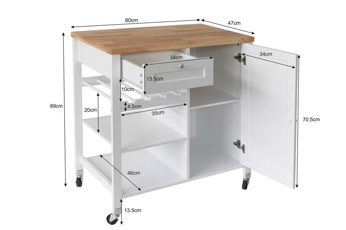 SERVIERWAGEN , Weiss  - Weiss/Silberfarben, Basics, Holz/Holzwerkstoff (80/89/47cm) - MID.YOU