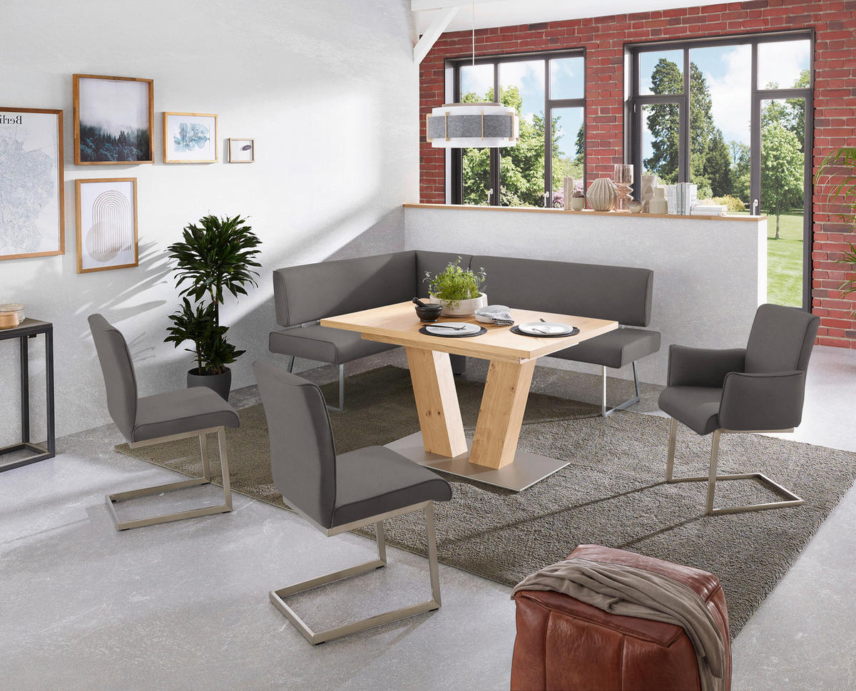 ECKBANK 137/185 cm  in Anthrazit, Edelstahlfarben  - Edelstahlfarben/Anthrazit, Design, Textil/Metall (137/185cm) - Dieter Knoll