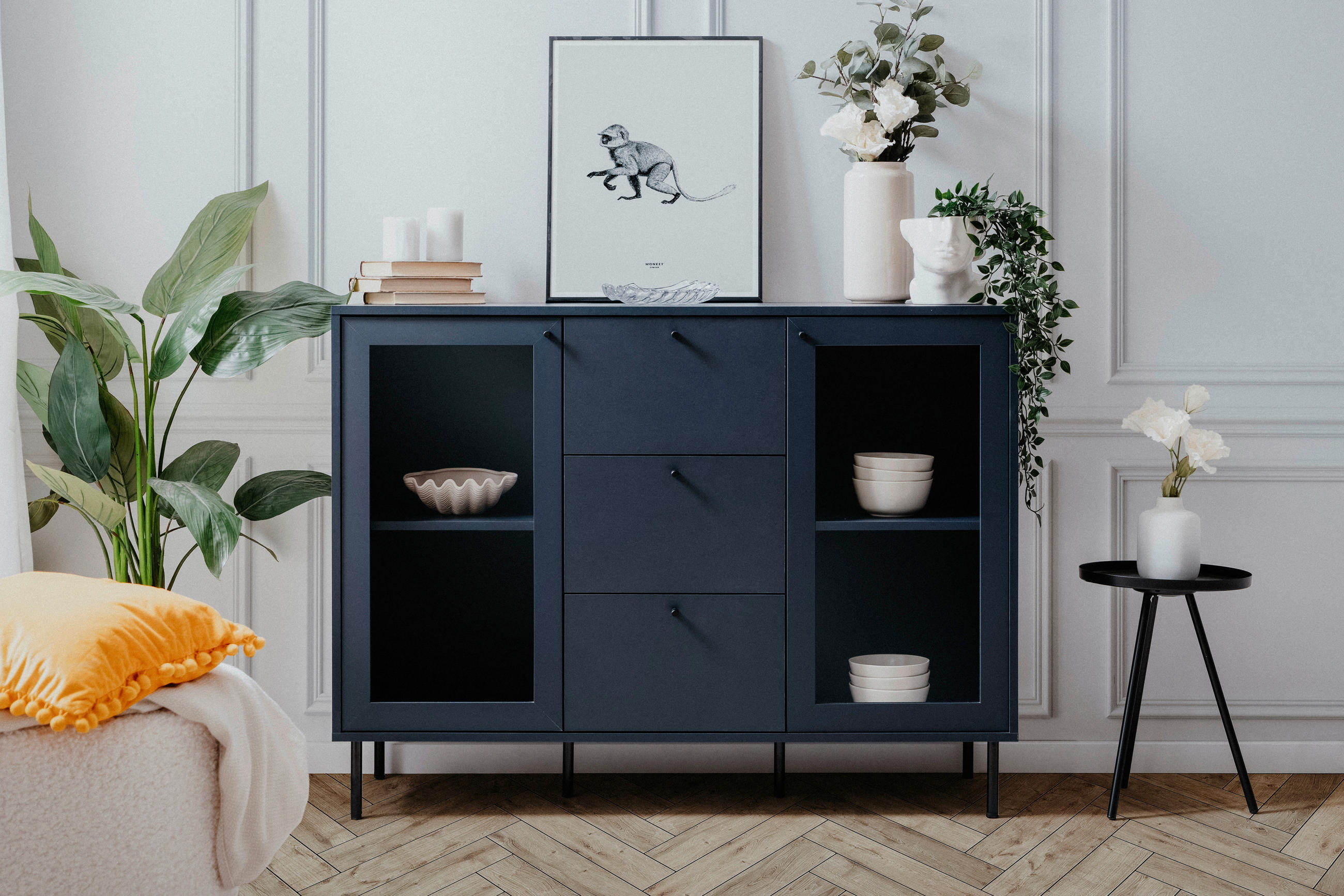 SIDEBOARD  in 120/90/40 cm  - Blau/Schwarz, MODERN, Glas/Holzwerkstoff (120/90/40cm) - MID.YOU