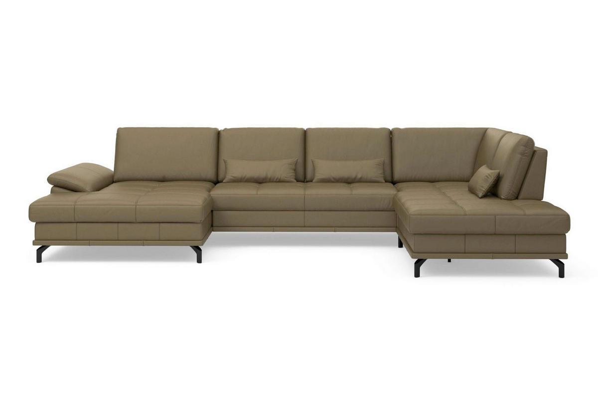 SEDACÍ SOUPRAVA, kůže, olivově zelená - černá/olivově zelená, Basics, kov/textil (176/363/223cm) - Sit & More
