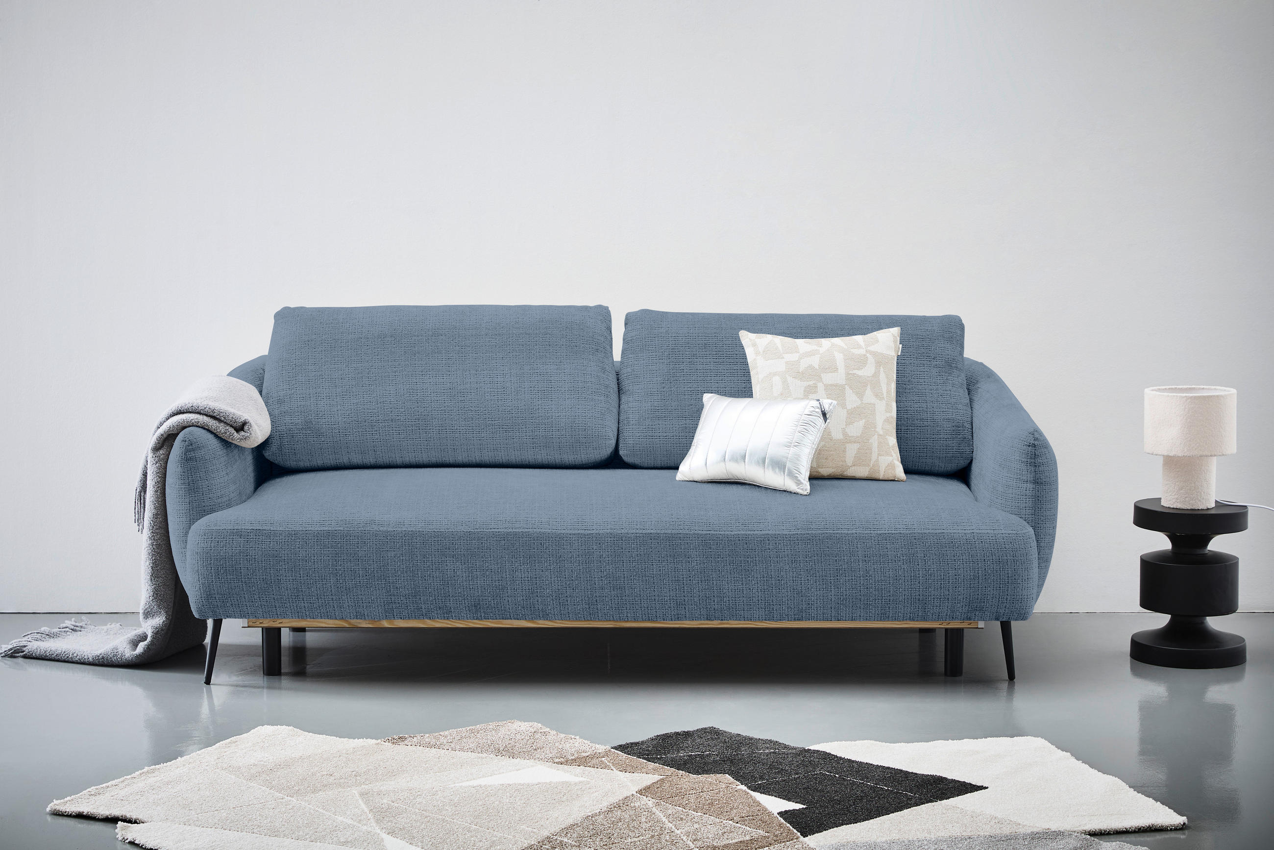 SCHLAFSOFA Chenille Blau  - Blau/Schwarz, KONVENTIONELL, Textil/Metall (228/75/98cm) - Carryhome