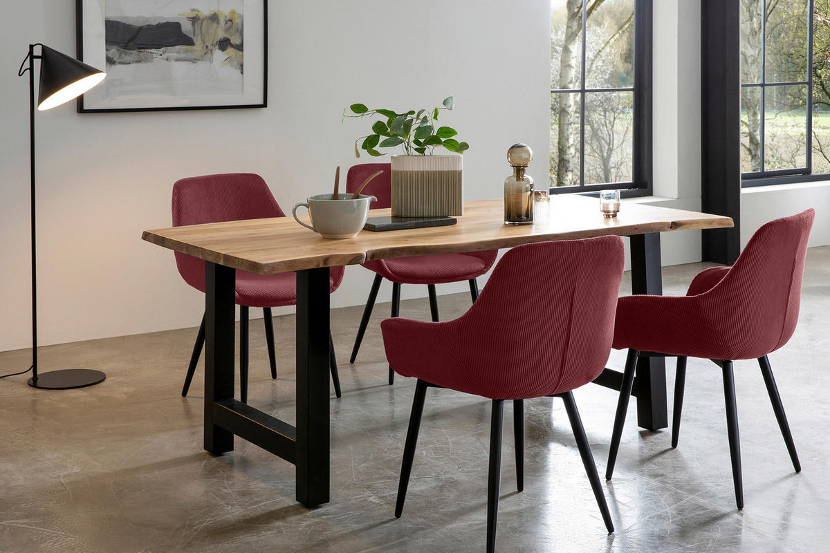 TISCHGRUPPE in Holz, Metall, Textil Naturfarben, Beere  - Beere/Naturfarben, MODERN, Holz/Textil (160/85/76,5cm) - Livetastic