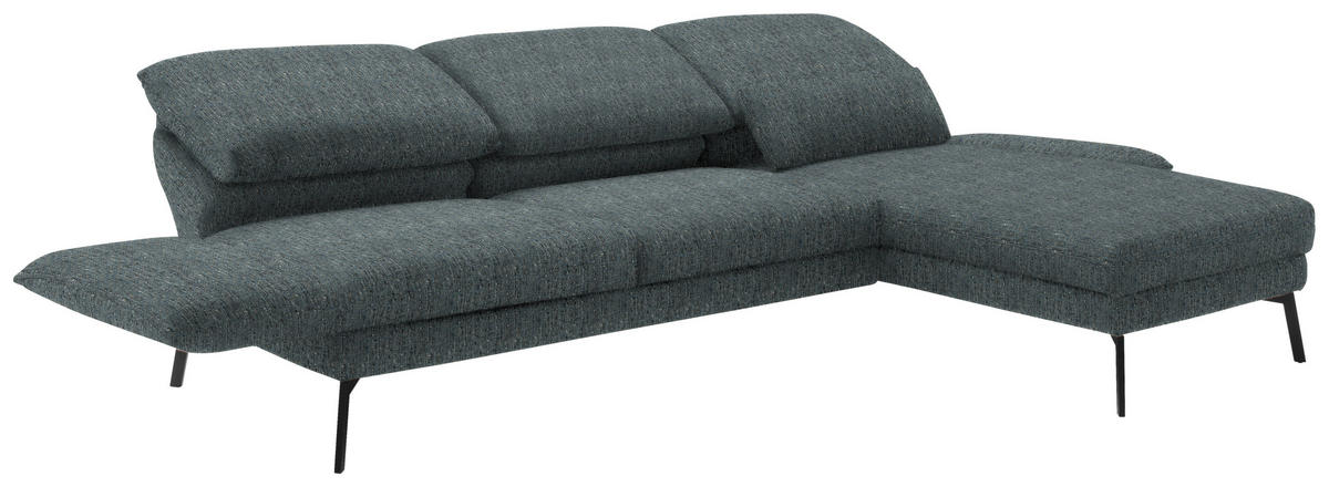 ECKSOFA in Flachgewebe Blaugrau  277/175 cm  - Blaugrau/Schwarz, Design, Textil/Metall (277/175cm) - Schöner Wohnen