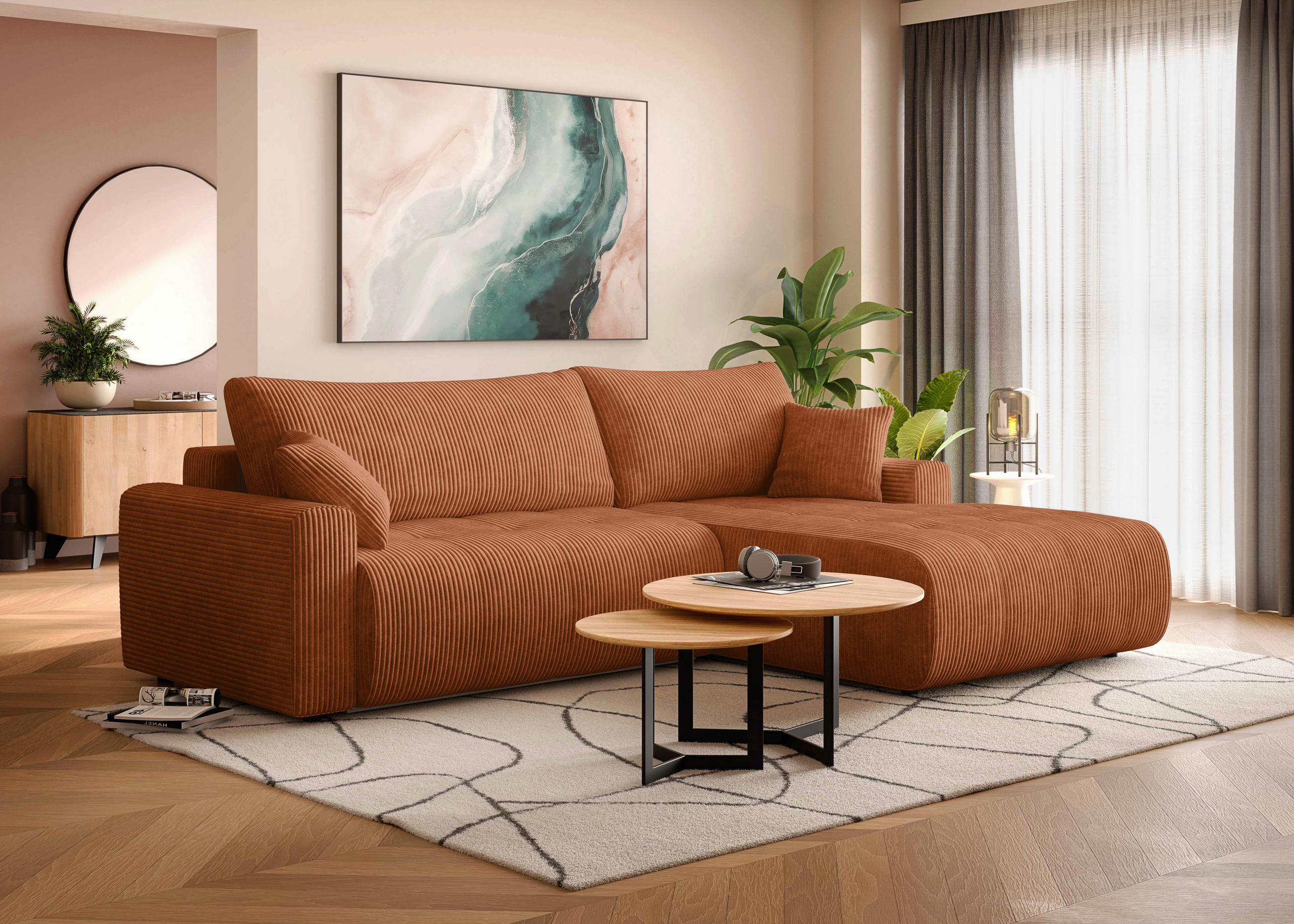 ECKSOFA Orange Webstoff  - Schwarz/Orange, KONVENTIONELL, Kunststoff/Textil (270/192cm) - Carryhome