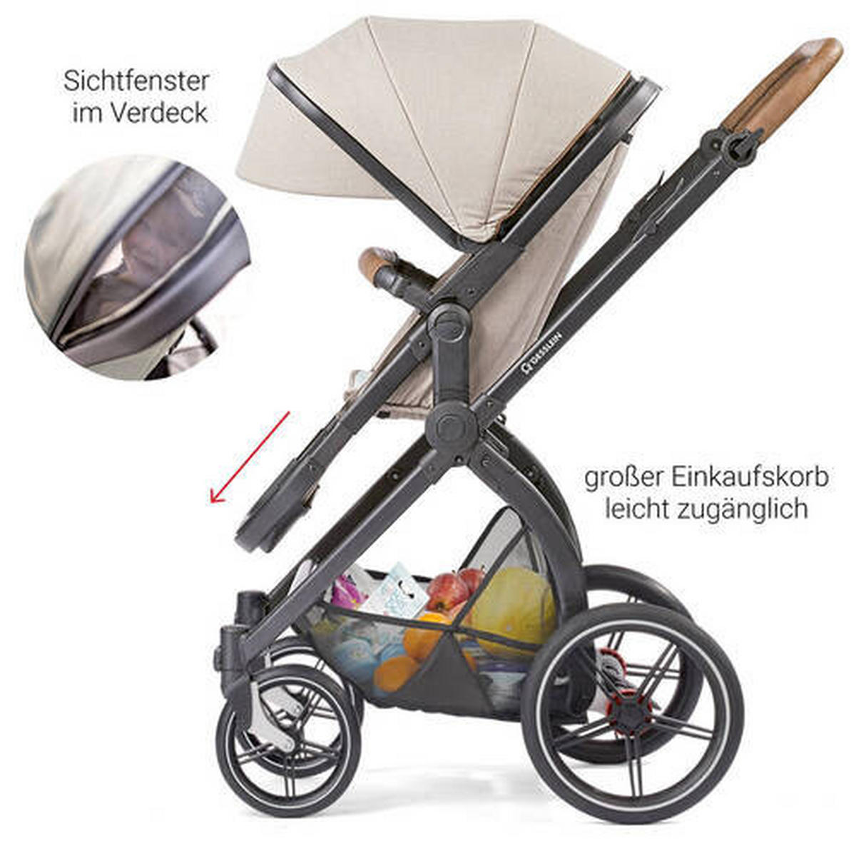 KINDERWAGENSET FX4 Life  - Dunkelbraun/Schwarz, Basics, Textil/Metall (57/129/100cm) - Gesslein