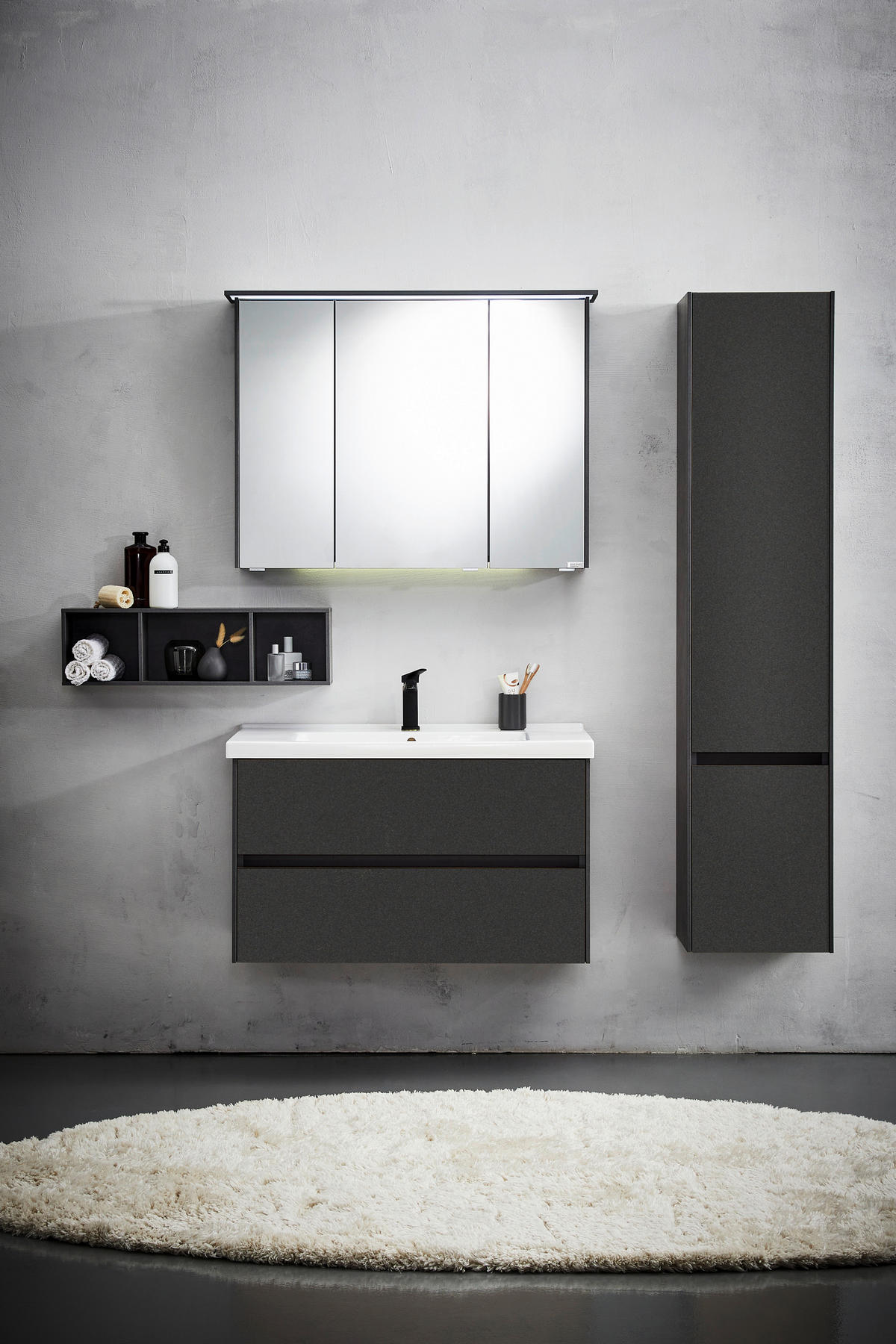 BADEZIMMER  in 92 cm  - Dunkelgrau/Schwarz, KONVENTIONELL, Glas/Keramik (92cm) - Dieter Knoll