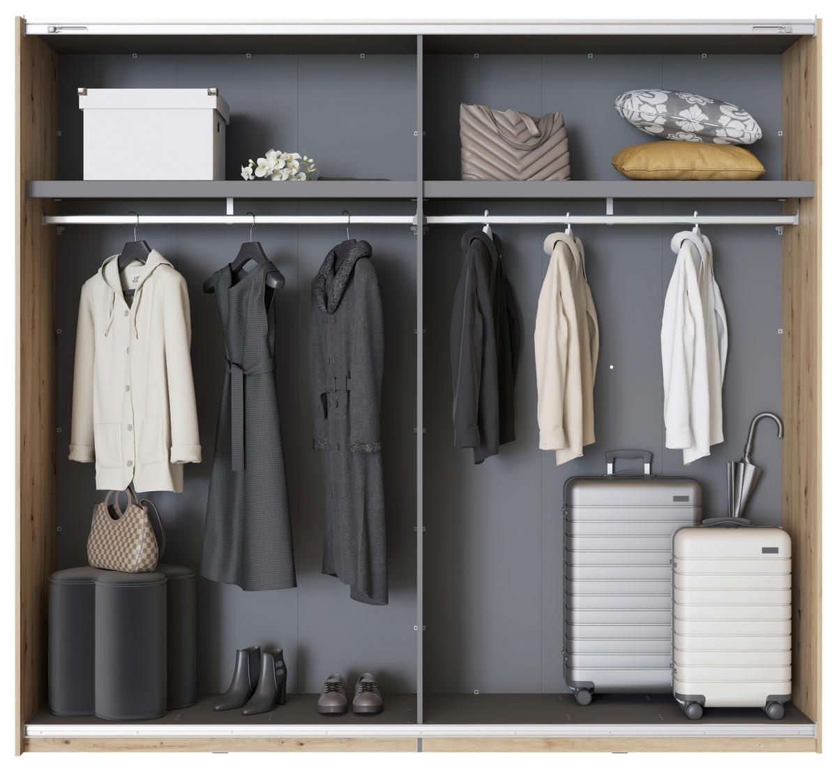 SKRIŇA S POS. DVER. – HOR.VED, dub artisan, 245/217,5/61 cm - čierna/dub artisan, Basics, kov/kompozitné drevo (245/217,5/61cm) - Xora