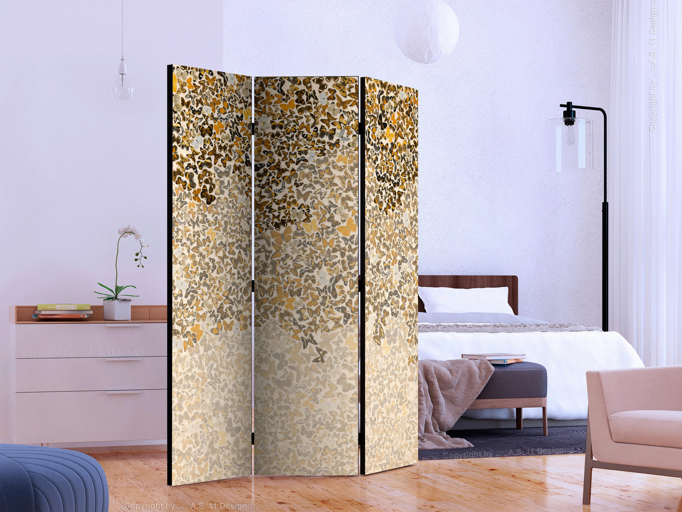 PARAVENT mit 3  Flügel - Beige/Braun, Basics, Holz/Textil (135/172/3cm) - artgeist