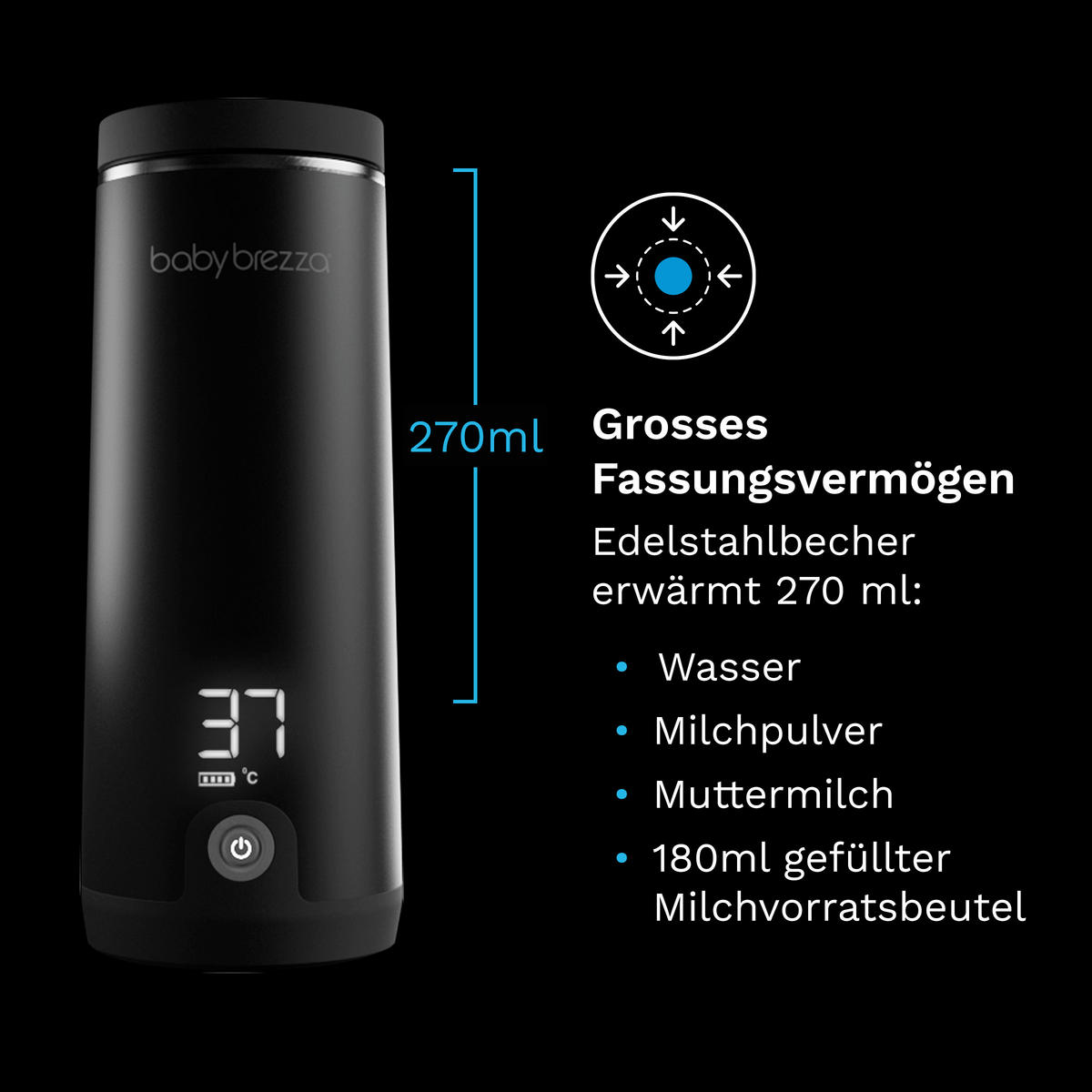 BABYNAHRUNGSZUBEREITER Baby Brezza Superfast Portable Bottle Warmer  - Schwarz, Basics, Metall (8.2/21/8.2cm) - Baby Brezza