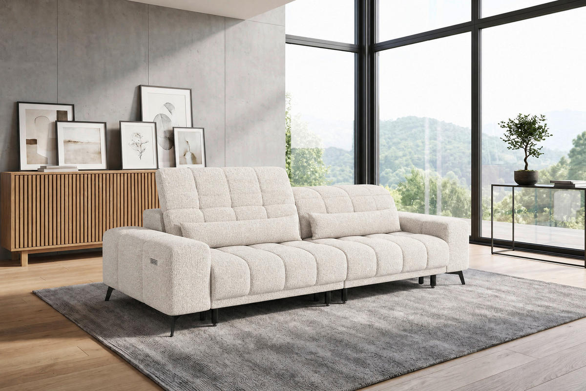 BIGSOFA Chenille Beige  - Beige/Schwarz, MODERN, Textil/Metall (300/112/121cm) - Xora