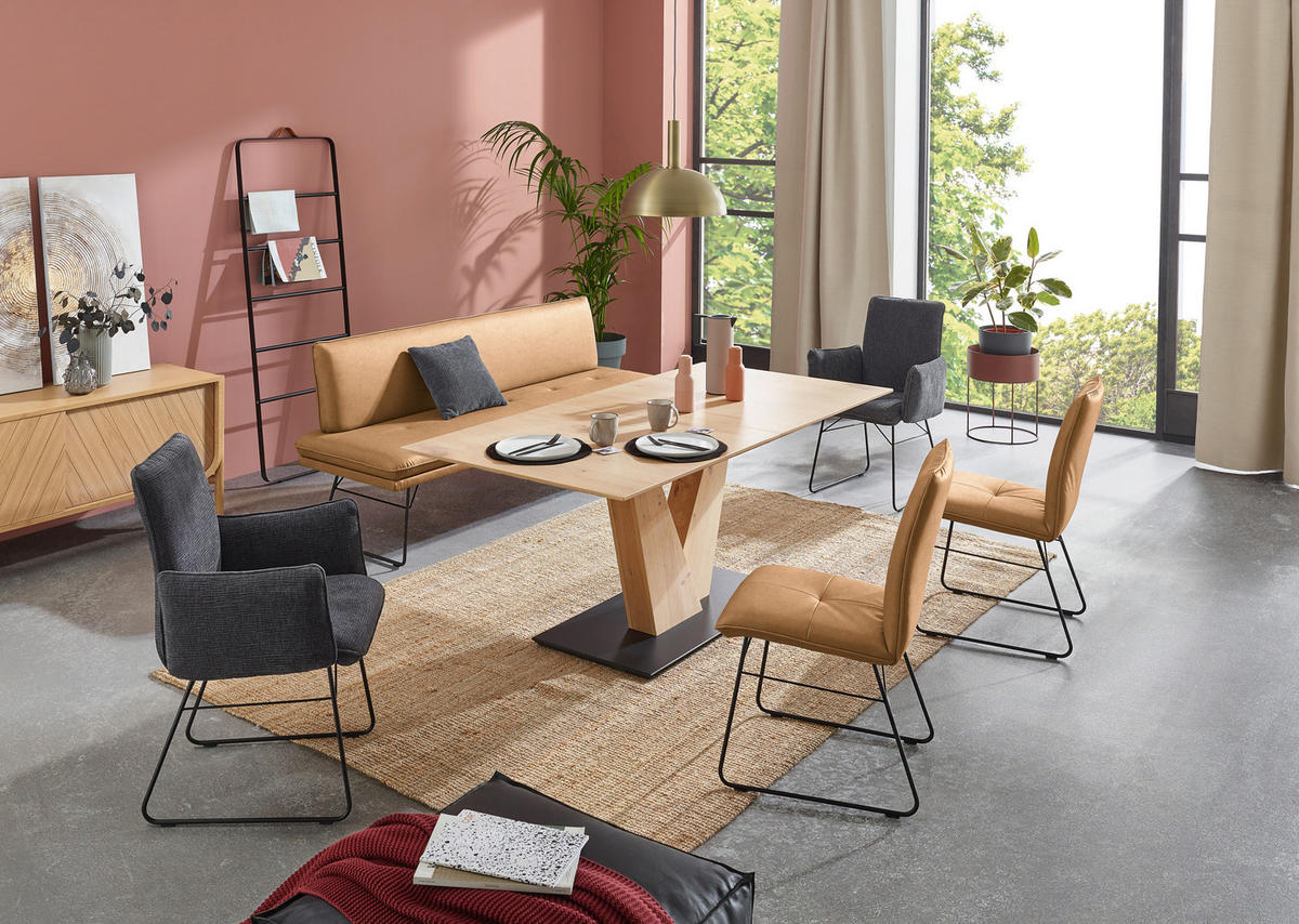 SITZBANK in Metall, Textil Schwarz, Cognac  - Cognac/Schwarz, Design, Textil/Metall (195/87/65cm) - Dieter Knoll