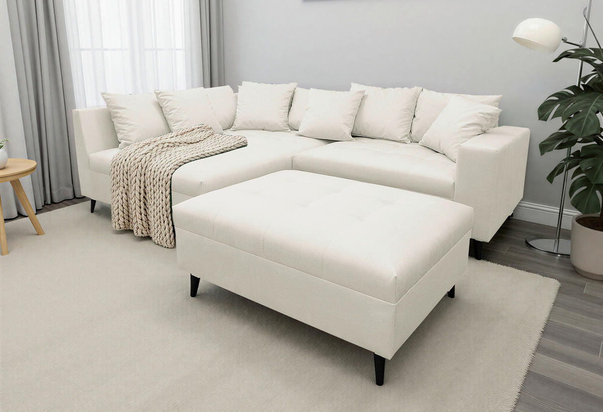 Ecksofa inkl. Hocker  in Mikrofaser Hellgrau  174/247 cm  - Hellgrau/Schwarz, Design, Holz/Textil (174/247cm) - MID.YOU