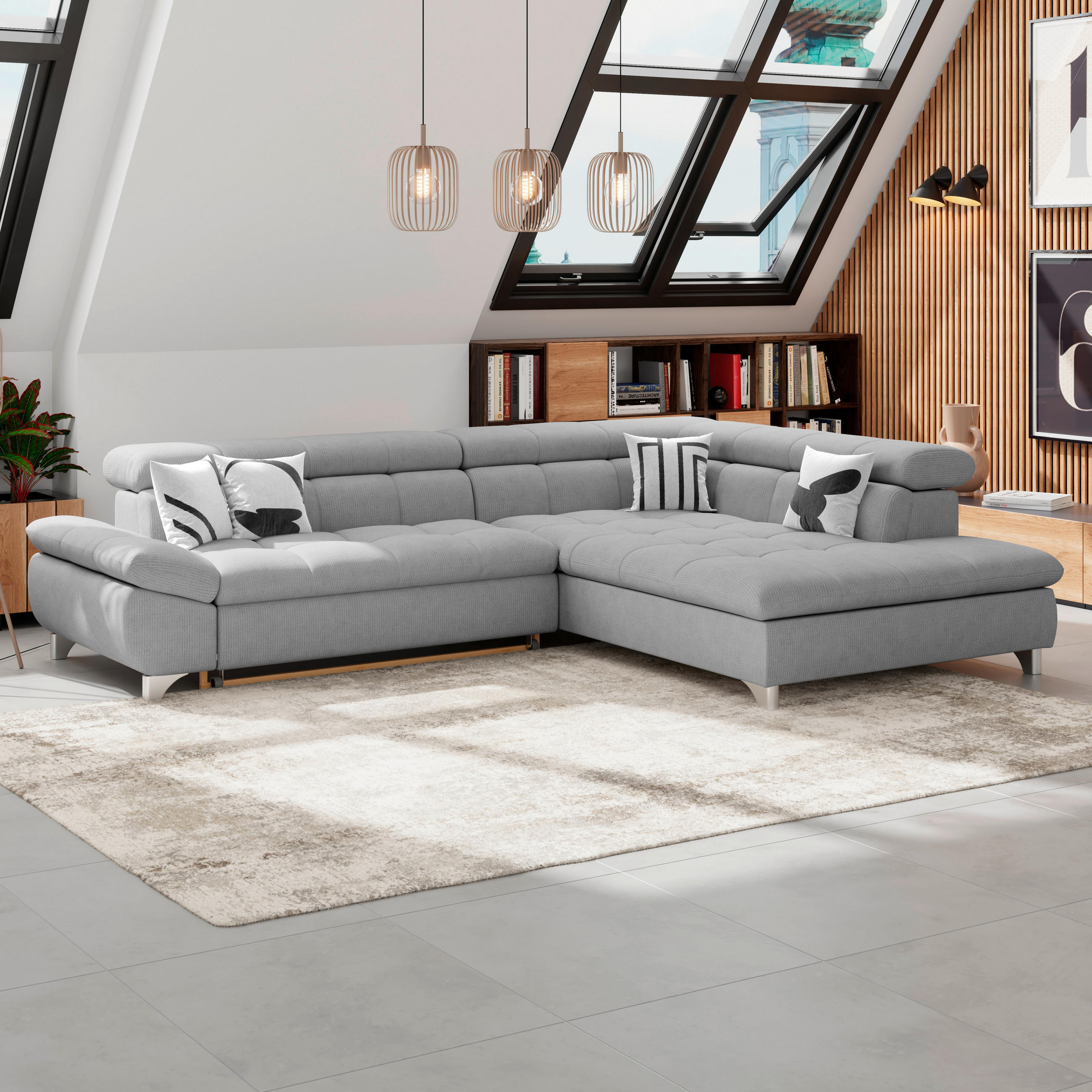 ECKSOFA Dunkelgrau Chenille  - Chromfarben/Dunkelgrau, KONVENTIONELL, Textil/Metall (312/234cm) - Livetastic