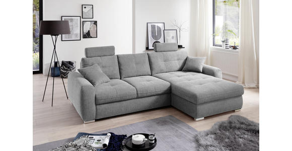 ECKSOFA in Mikrofaser Hellgrau  - Chromfarben/Hellgrau, MODERN, Kunststoff/Textil (276/193cm) - Hom`in