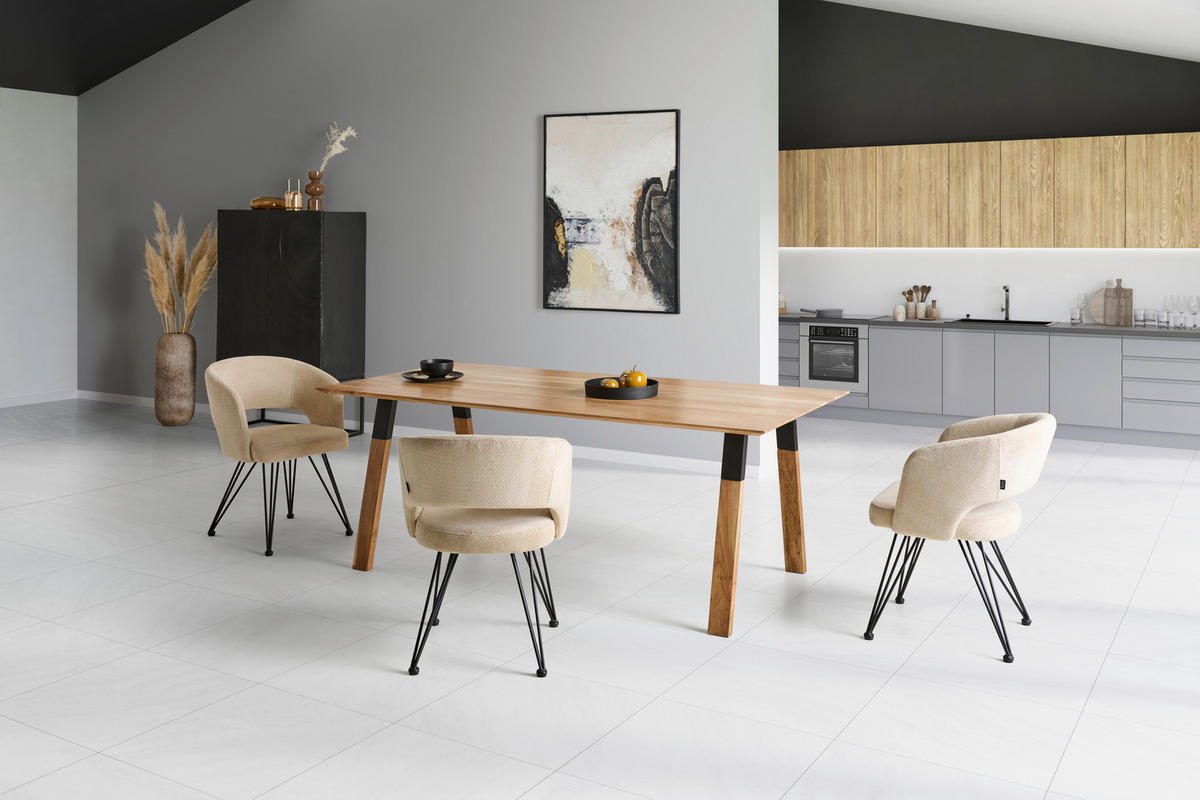 ESSTISCH Holz, Metall 200/100/76 cm  - Schwarz/Naturfarben, Modern, Holz/Metall (200/100/76cm) - Livetastic