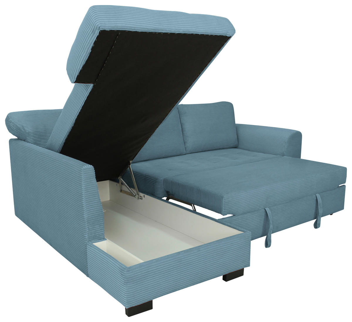 ECKSOFA JOHN Hellblau Cord Rückenkissen, Bettkasten, Liegefläche im Originalstoff  - Schwarz/Hellblau, Trend, Kunststoff/Textil (178/239cm) - P & B