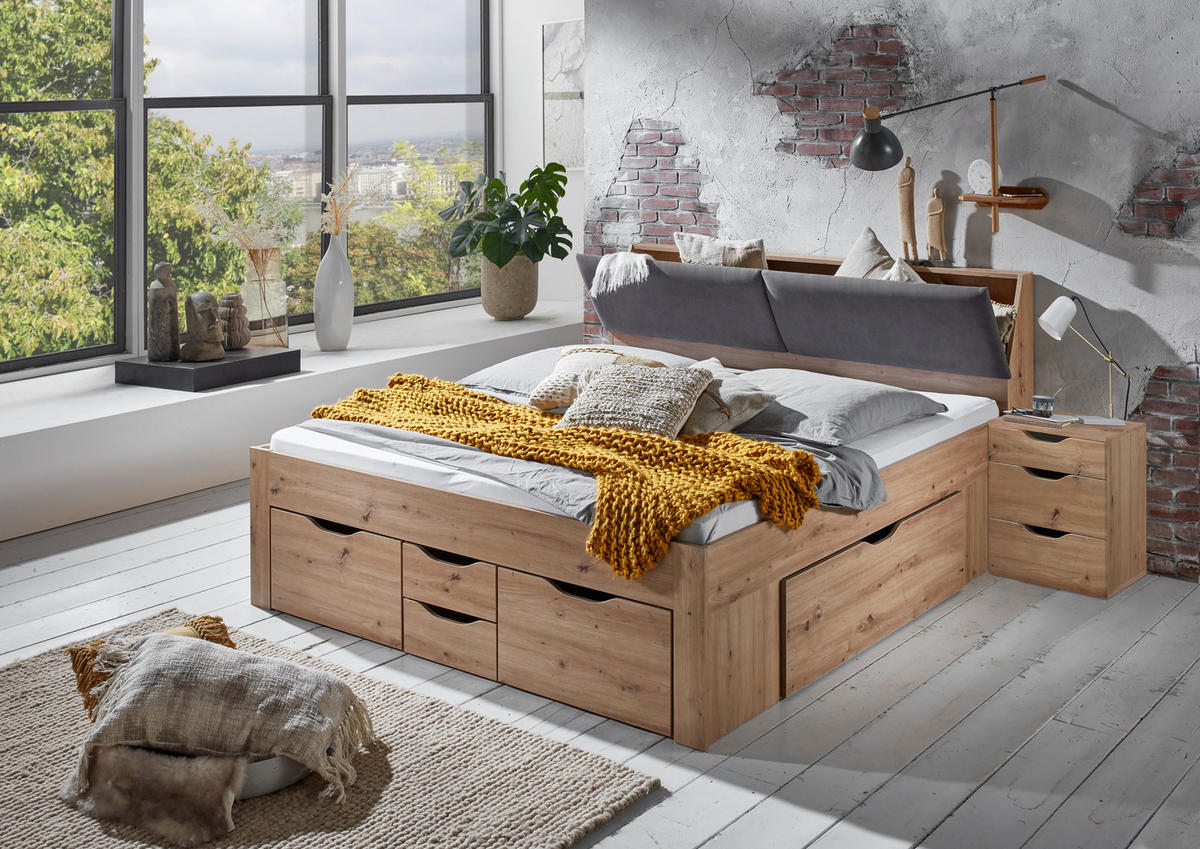 STAURAUMBETT 180/200 cm  in Eiche Artisan  - Eiche Artisan/Grau, KONVENTIONELL, Holzwerkstoff (180/200cm) - Boxxx