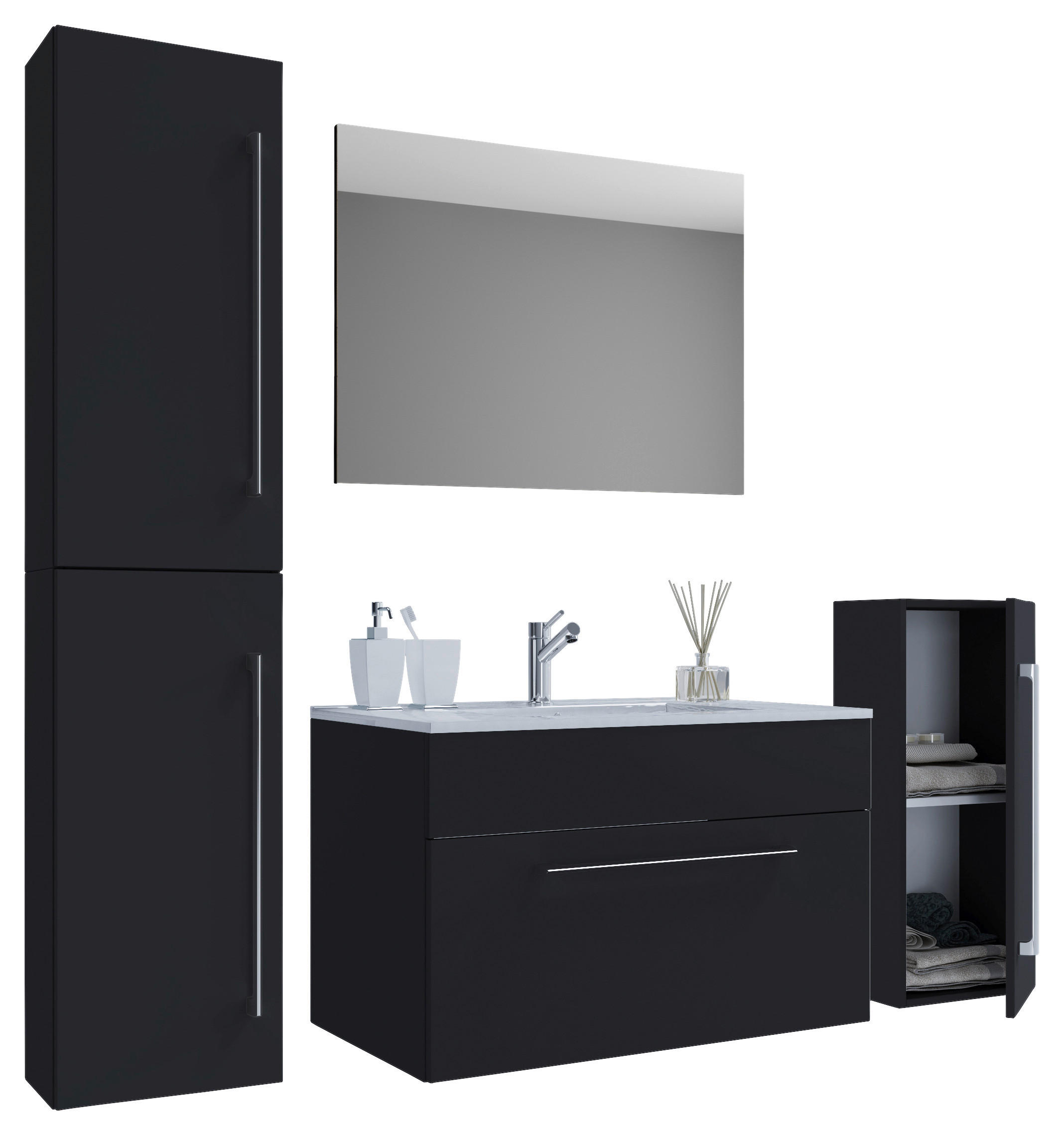 BADEZIMMER 5-teilig  in 146 cm  - Alufarben/Schwarz, MODERN, Keramik/Holzwerkstoff (146cm) - MID.YOU