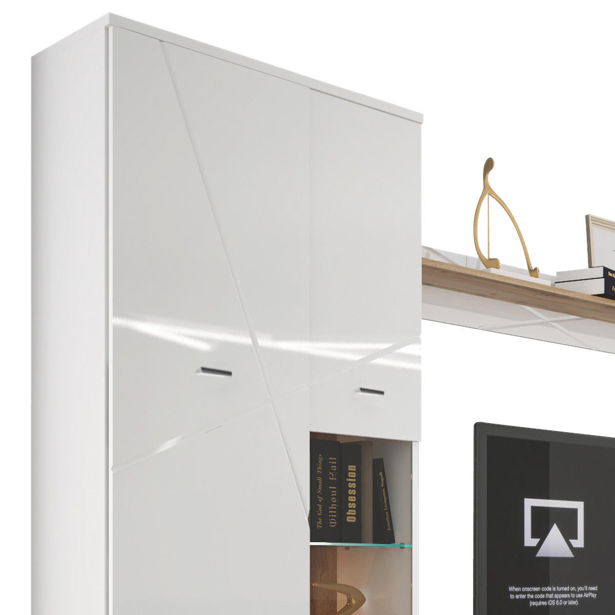 REGAL ZA DNEVNI BORAVAK bijela, boje hrasta   - bijela/srebrne boje, Moderno, staklo/drvni materijal (340/196/40cm) - Hom`in