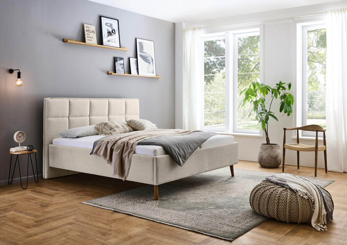 POLSTERBETT Beige 160/200 cm  - Eichefarben/Beige, Design, Holz/Textil (160/200cm) - Xora