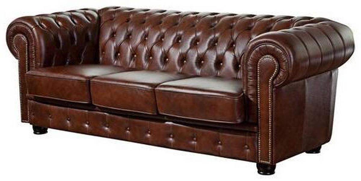 CHESTERFIELD-SOFA Braun Echtleder  - Nussbaumfarben/Braun, KONVENTIONELL, Leder/Holzwerkstoff (200/74/98cm) - Max Winzer