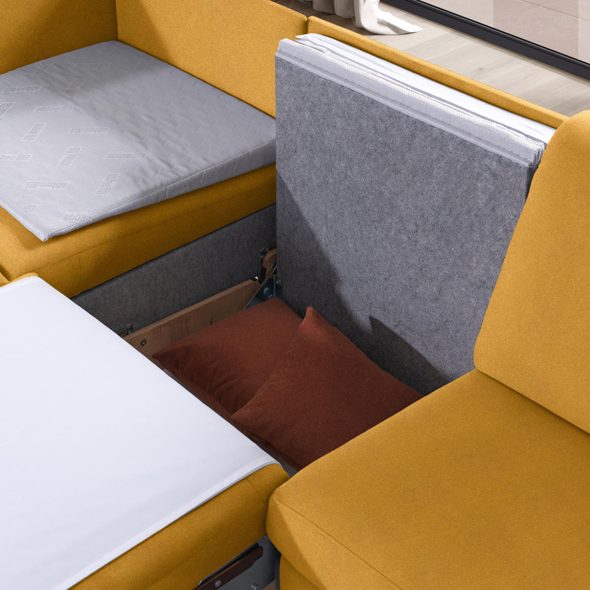 ECKSOFA in Flachgewebe Senfgelb  203/261 cm  - Eichefarben/Senfgelb, KONVENTIONELL, Holz/Textil (203/261cm) - Sedda