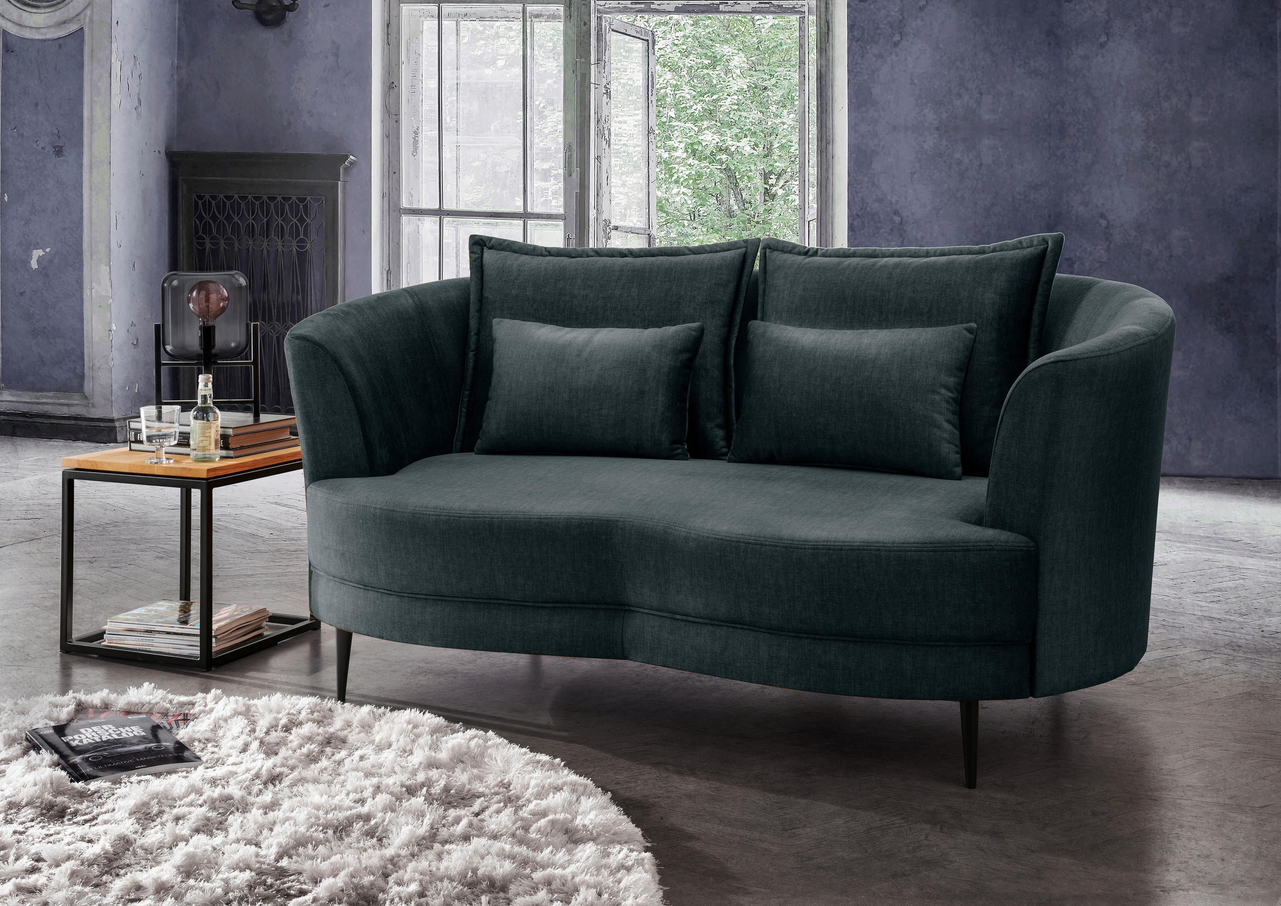 2-SITZER-SOFA in Velours Blau  - Blau/Schwarz, MODERN, Textil/Metall (179/85/101cm) - Livetastic