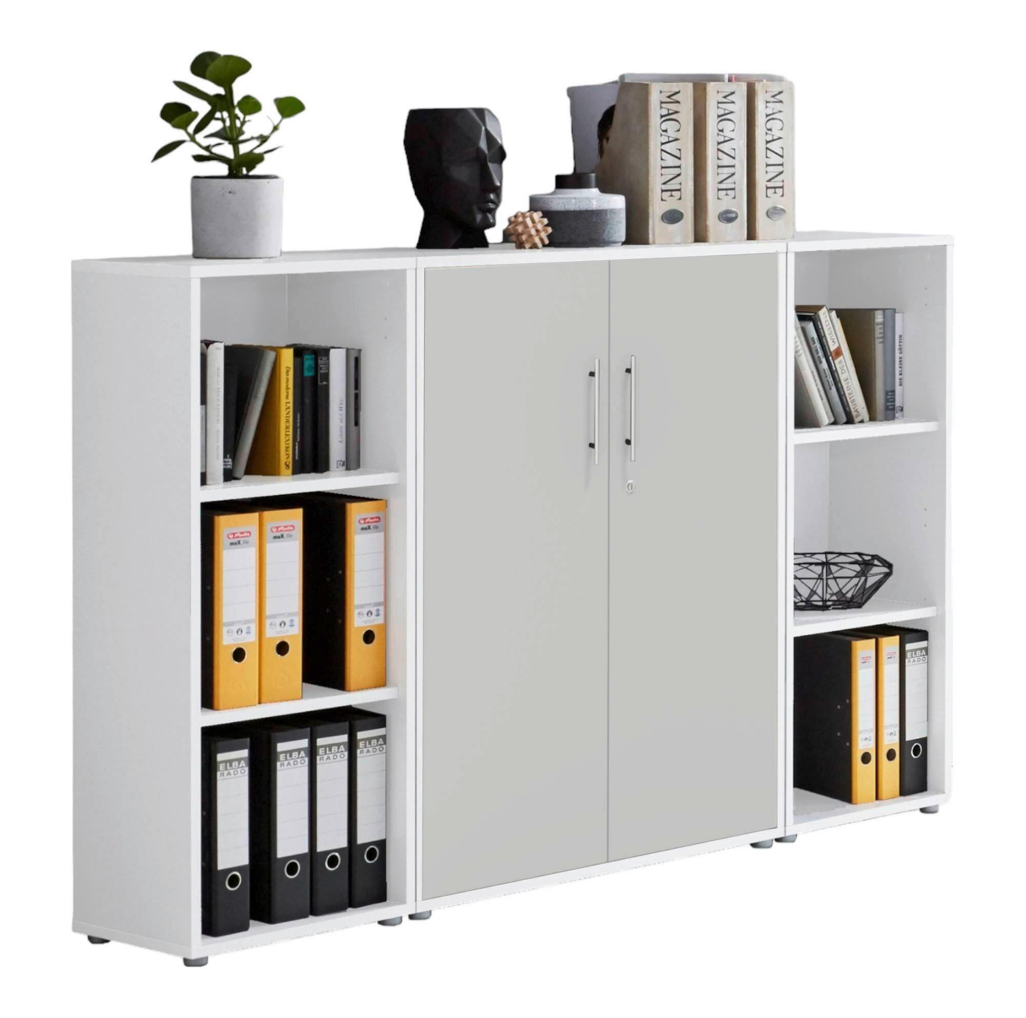 Mid.you Aktenschrank Office Edition Weiß, Hellgrau 172.6x113.6x33 cm