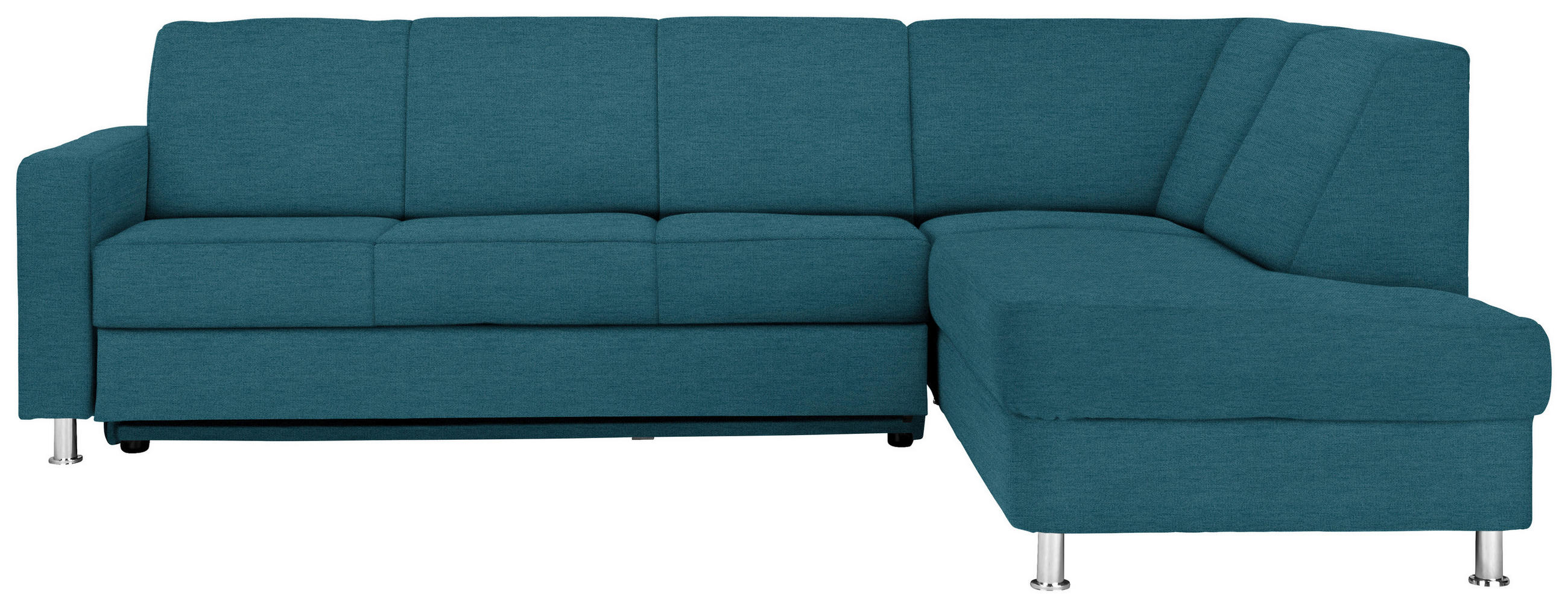 ECKSOFA  in Flachgewebe Blau Schlaffunktion  256/198 cm  - Chromfarben/Blau, Design, Textil/Metall (256/198cm) - Xora