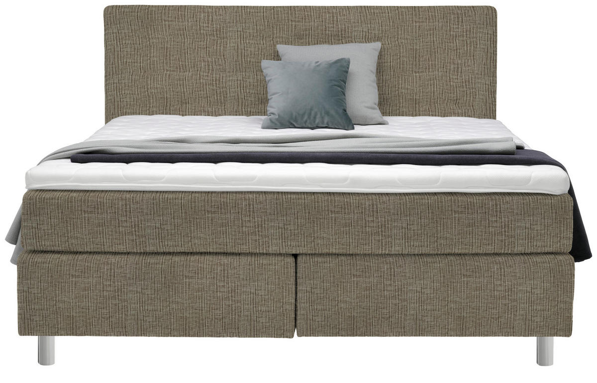 BOXSPRINGBETT 160/200 cm  in Hellbraun  - Chromfarben/Hellbraun, Konventionell, Kunststoff/Textil (160/200cm) - Voleo