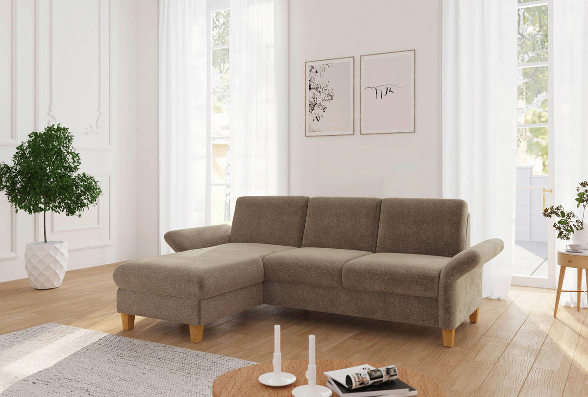 ECKSOFA ROCHELLE E Hellbraun Flachgewebe  - Hellbraun/Eichefarben, KONVENTIONELL, Holz/Textil (164/251cm) - Sit & More
