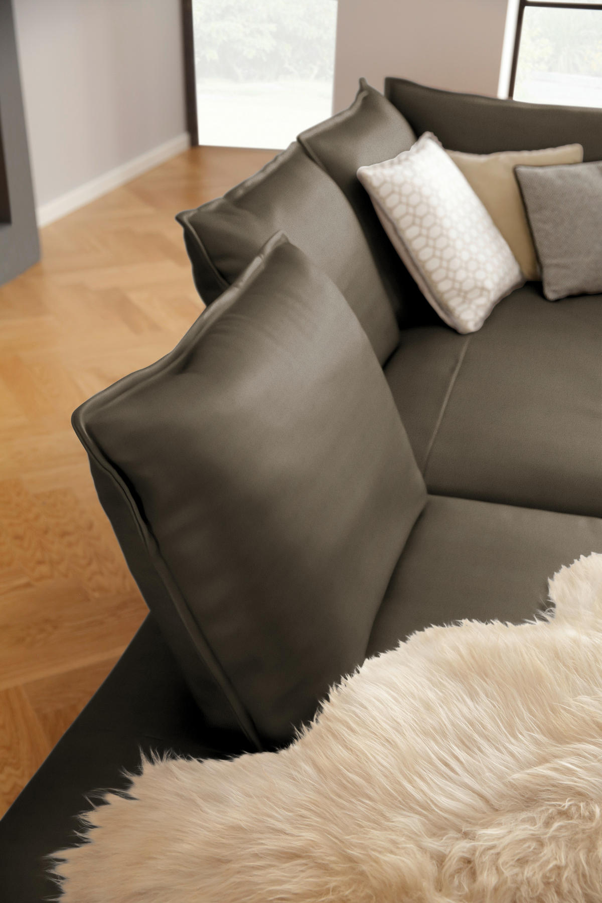 ECKSOFA in Echtleder Dunkelgrün  272/340 cm  - Dunkelgrün/Schwarz, Design, Leder/Metall (272/340cm) - W.Schillig