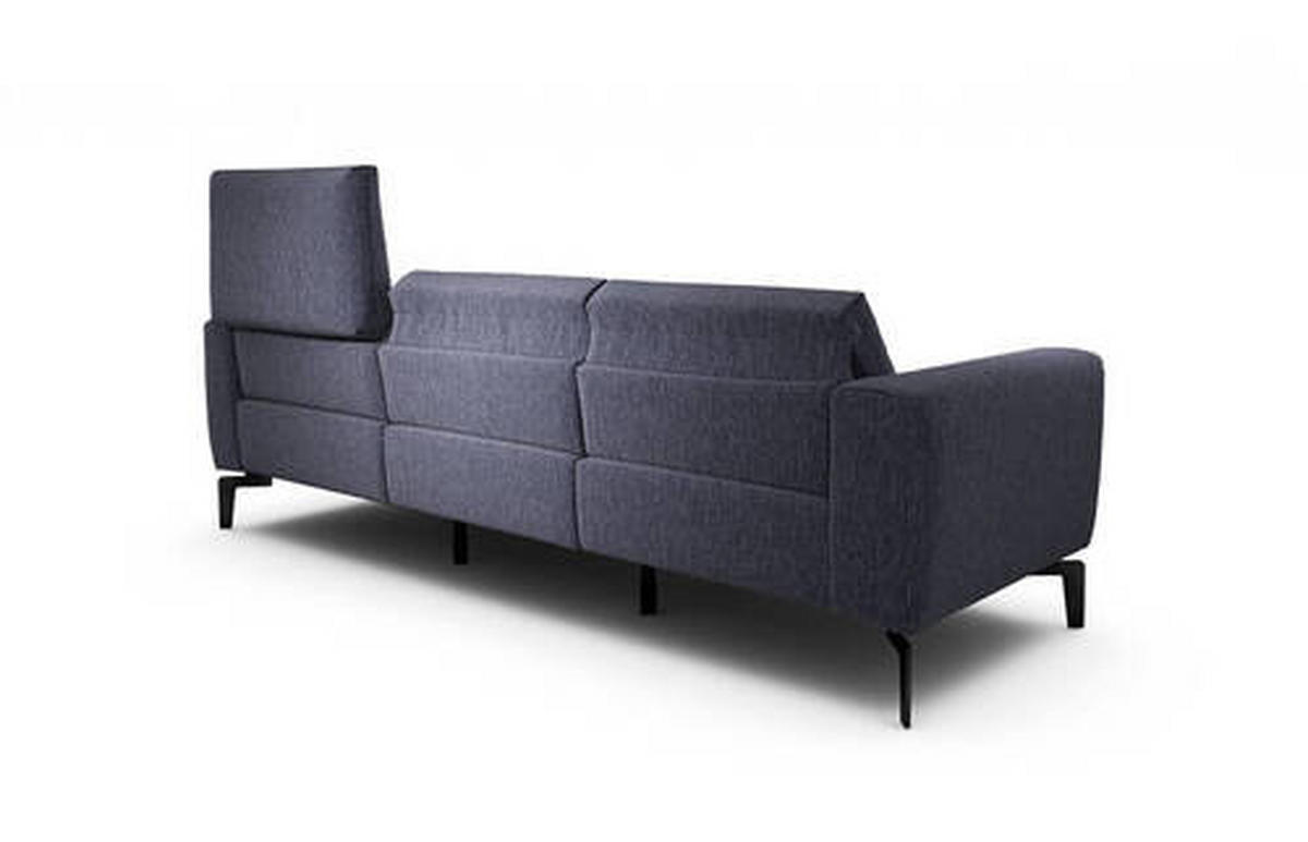 Dreisitzer inkl. Hocker in Chenille Blau  - Blau/Schwarz, Design, Textil/Metall (250/86/86-94cm) - SENSOO