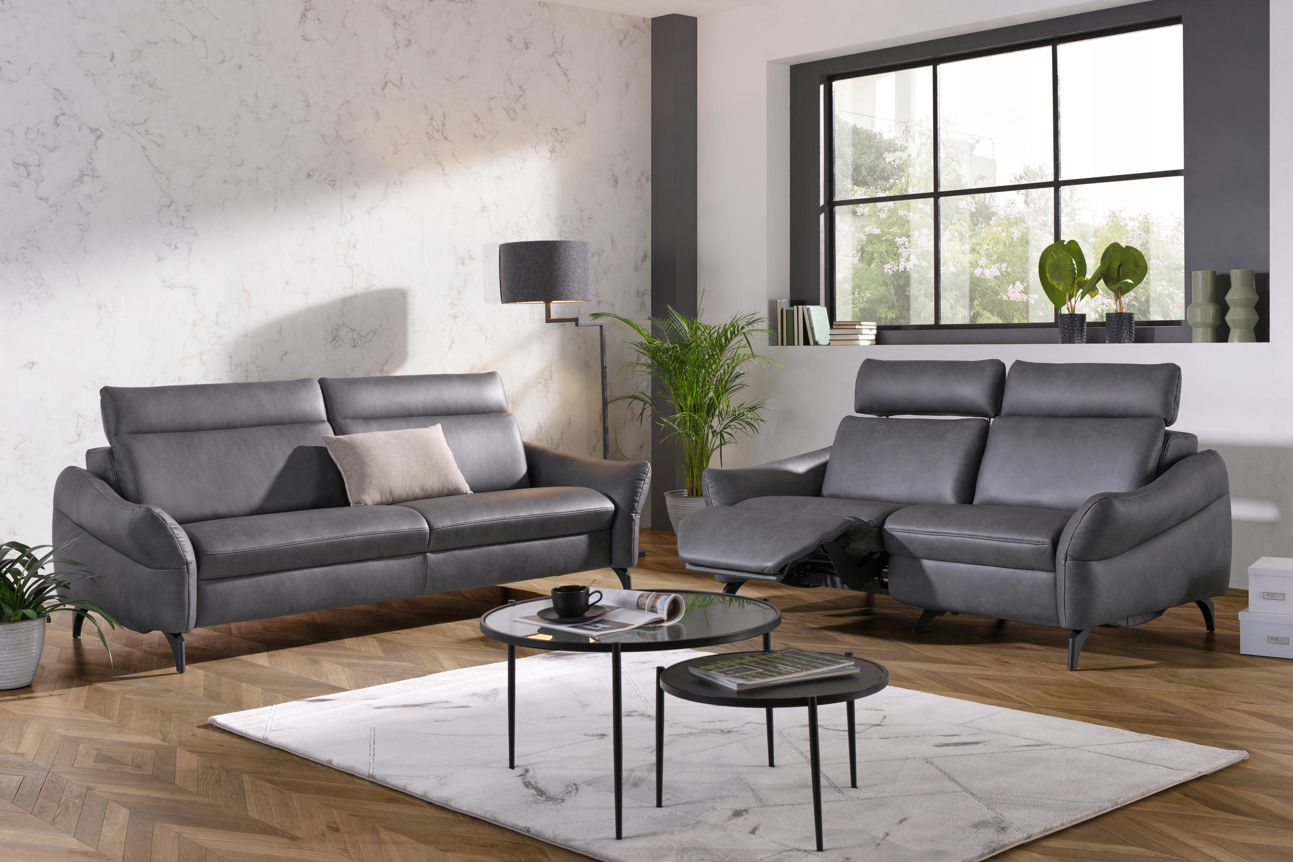 3-SITZER-SOFA in Echtleder Anthrazit  - Anthrazit, Design, Leder/Metall (226/92/97cm) - Himolla Komfortklass