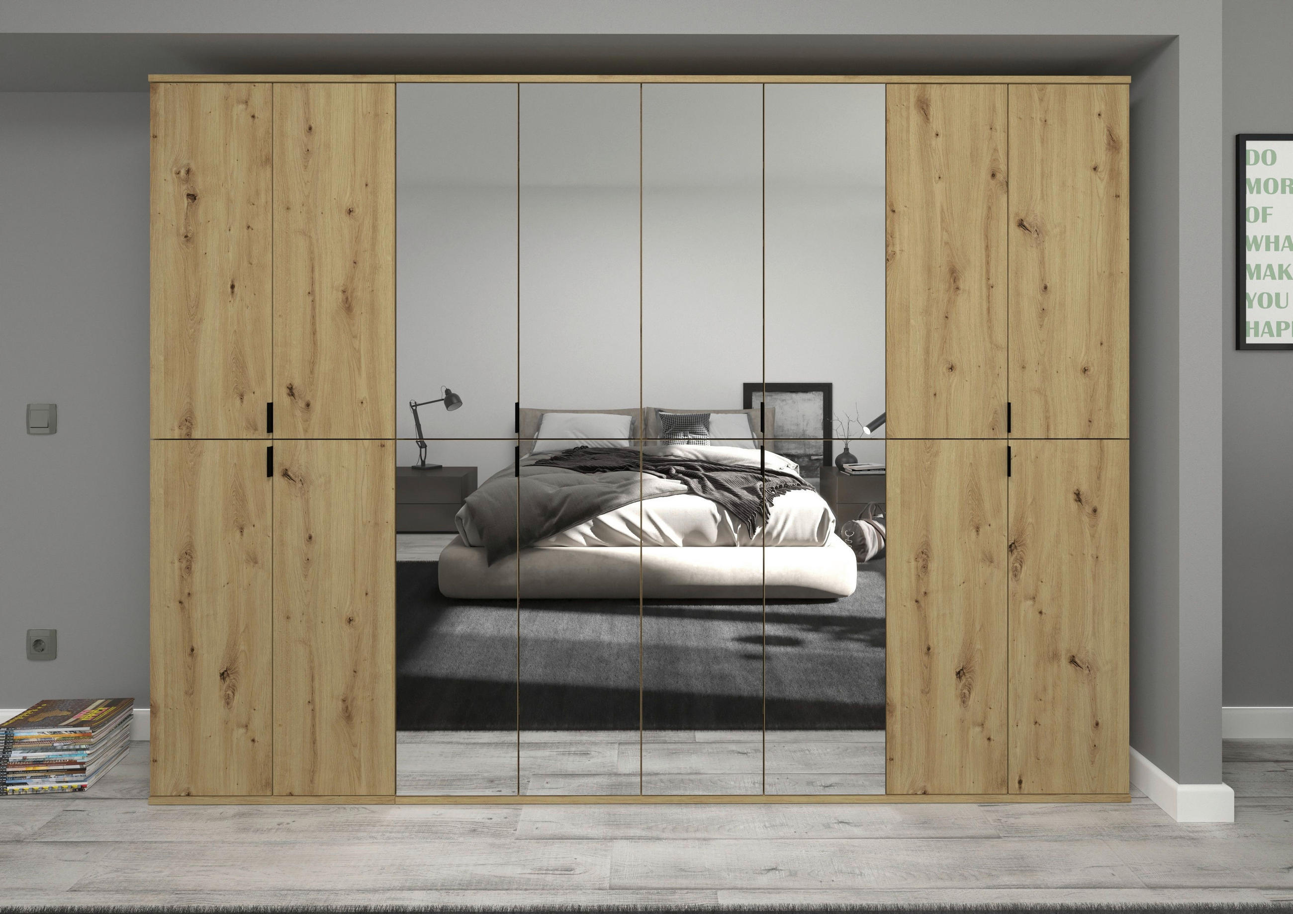 GARDEROBENSCHRANK in 244/193/34 cm - Schwarz, KONVENTIONELL, Glas/Holzwerkstoff (244/193/34cm) - MID.YOU