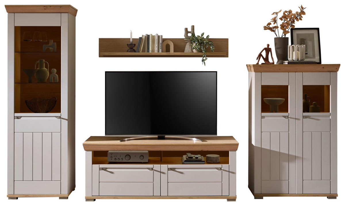 WOHNWAND  in Kaschmir, Eiche Artisan  351/208/53 cm  - Kaschmir/Eiche Artisan, ROMANTIK / LANDHAUS, Glas/Holzwerkstoff (351/208/53cm) - Landscape