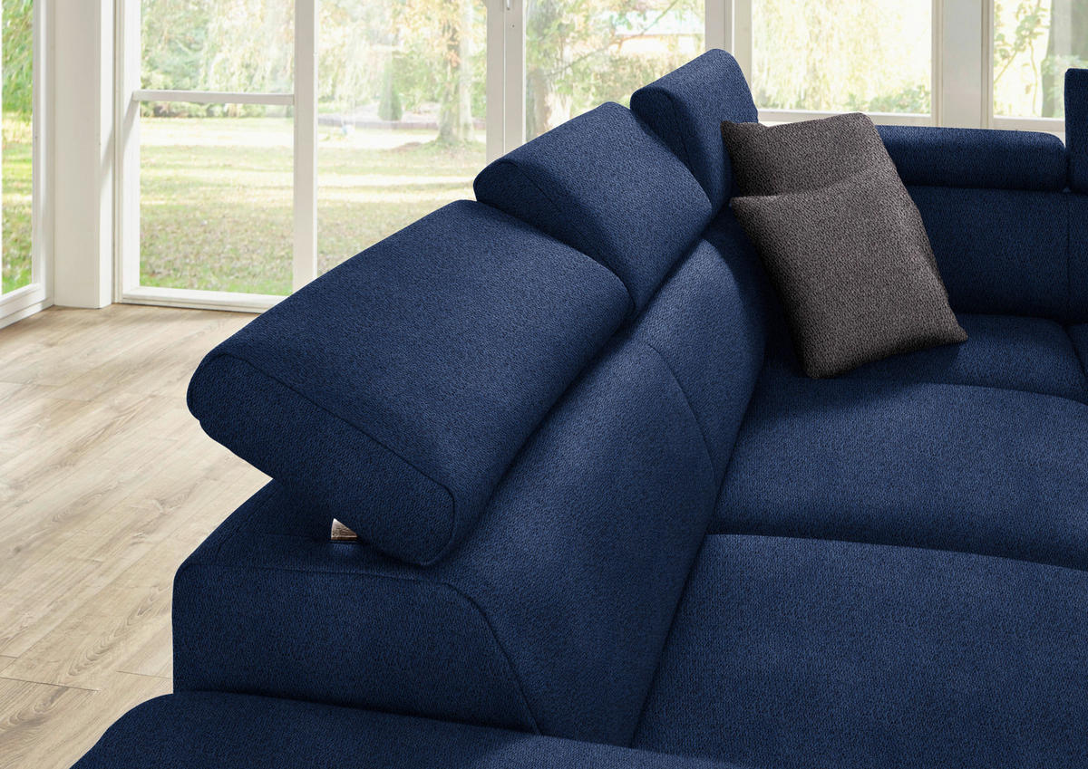 ECKSOFA in Mikrofaser Dunkelblau  226/273 cm  - Eichefarben/Beige, Natur, Holz/Textil (226/273cm) - Beldomo System