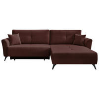 ECKSOFA GEMMA Bordeaux Flachgewebe Zierkissen, Rückenkissen, Bettkasten, Schlaffunktion, Rücken echt, Stauraum  - Bordeaux/Schwarz, Design, Textil/Metall (270/183cm) - P & B