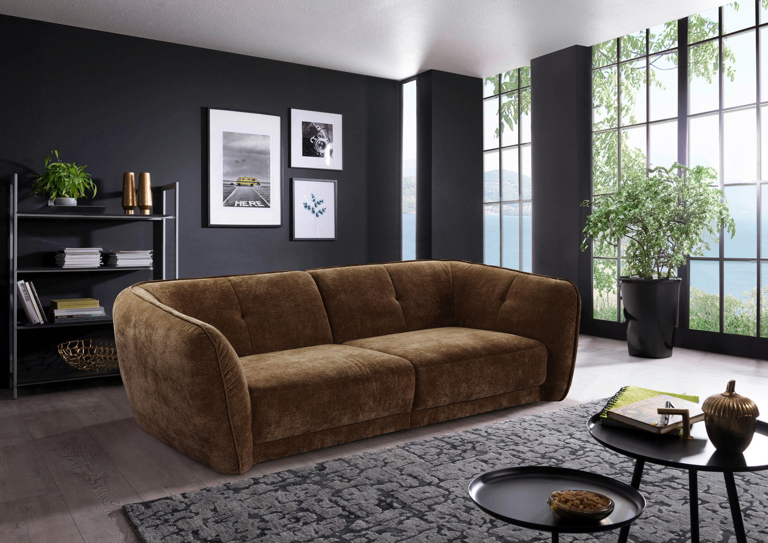 BIGSOFA in Chenille Kupferfarben  - Schwarz/Kupferfarben, Konventionell, Kunststoff/Textil (290/86/121cm) - Sit & More