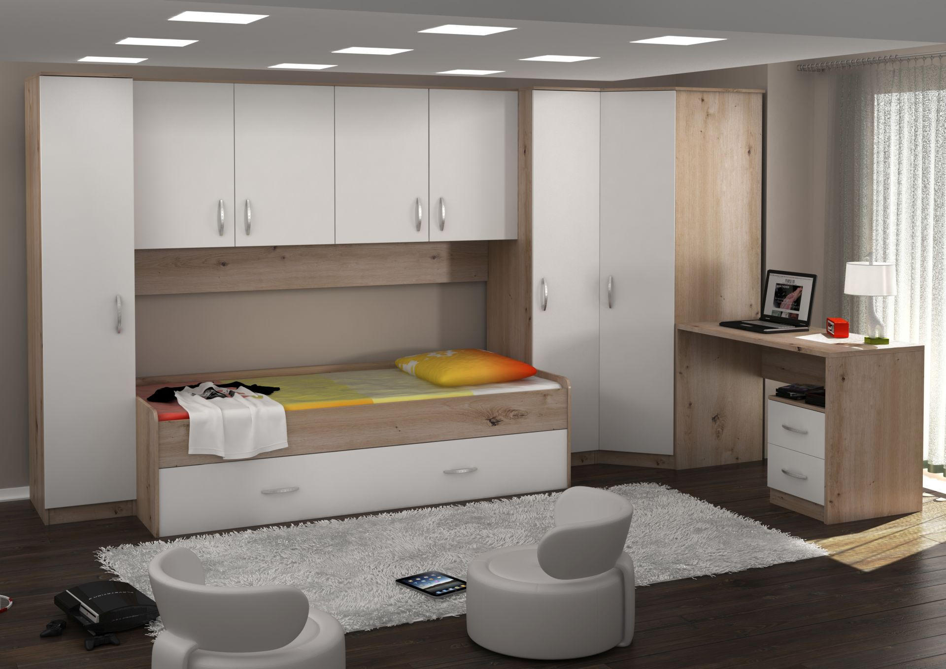 KOTNA OMARA, bela, barve hrasta - barve hrasta/bela, Design, leseni material (84/200/84cm) - Boxxx