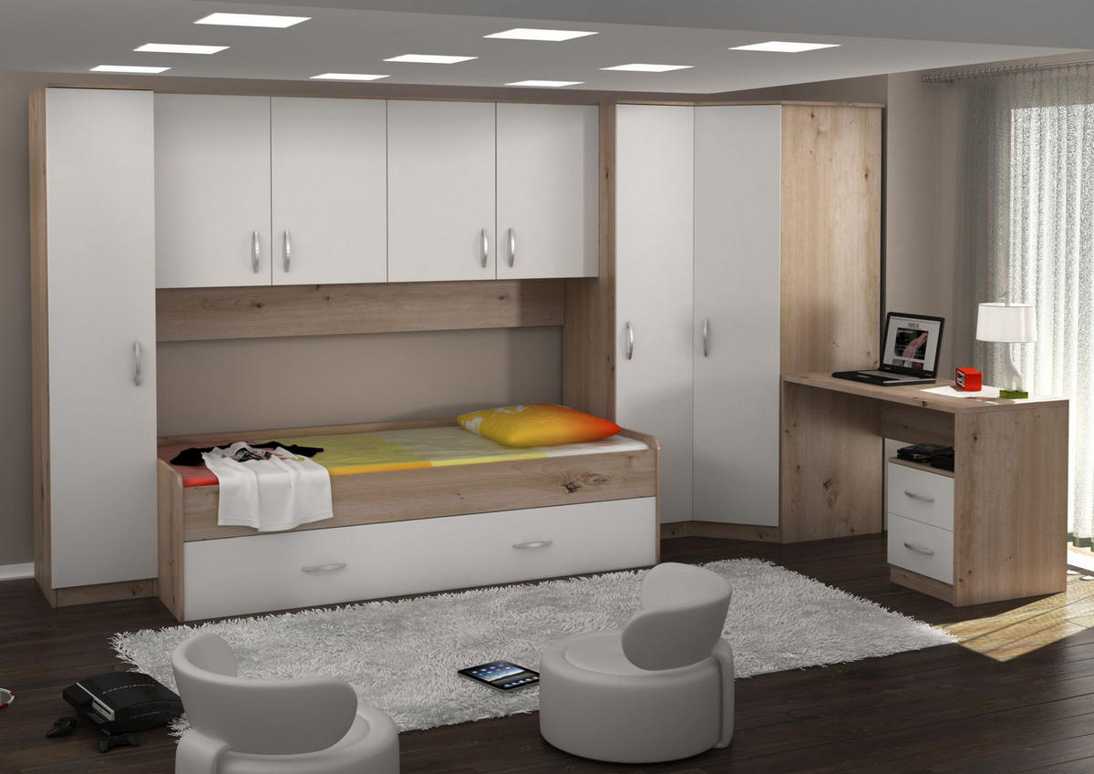 ORMAR KUTNI bijela, boje hrasta   - bijela/boje hrasta, Design, drvni materijal (84/200/84cm) - Boxxx