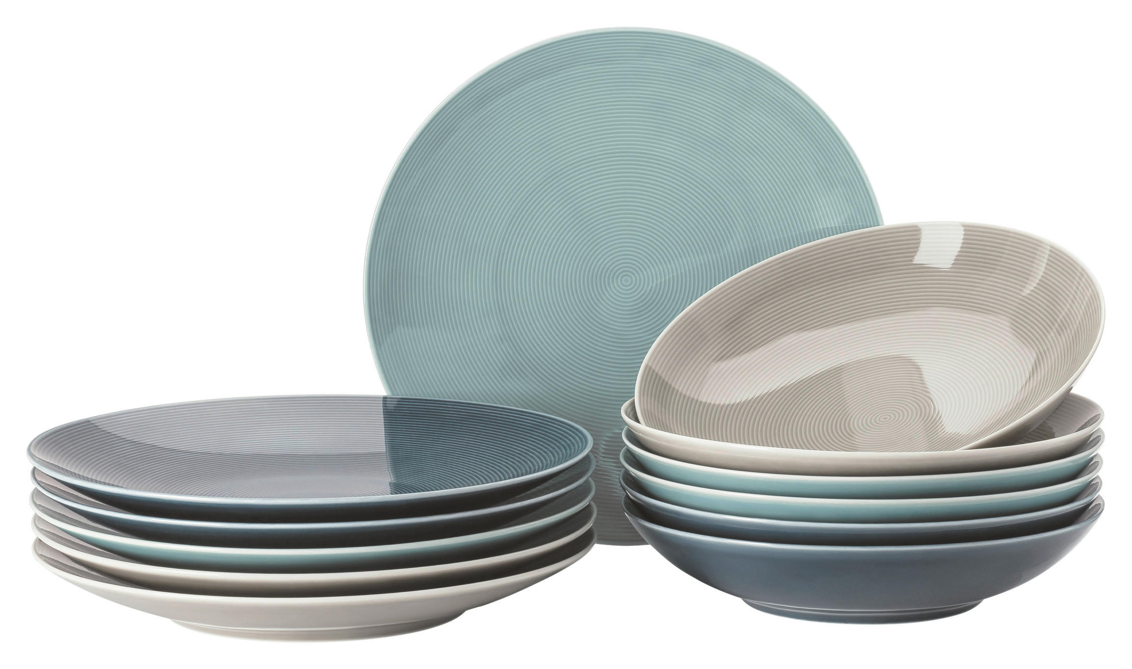 TAFELSERVICE Grau, Hellblau, Blaugrau 12-teilig LOFT COLOUR  - Blaugrau/Grau, Basics, Keramik - Thomas