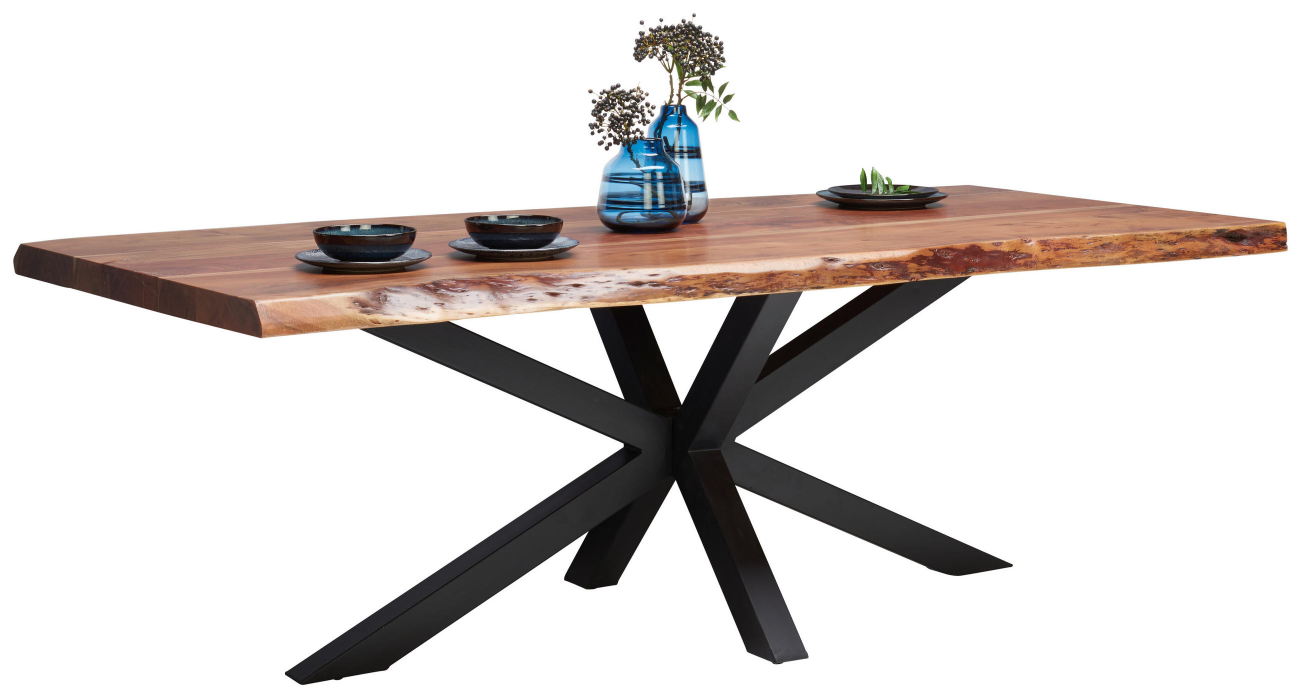 ESSTISCH in Holz, Metall 220/100/76 cm  - Schwarz/Akaziefarben, Natur, Holz/Metall (220/100/76cm) - Landscape
