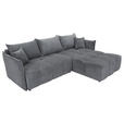 ECKSOFA Grau Plüsch Zierkissen, Rückenkissen, Bettkasten, Schlaffunktion, Rücken echt, Liegefläche im Originalstoff  - Schwarz/Grau, KONVENTIONELL, Kunststoff/Textil (253/192cm) - Carryhome